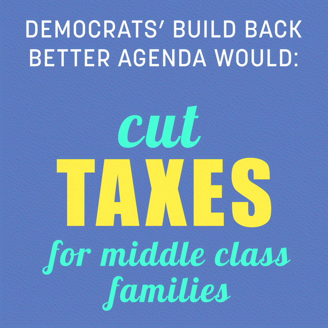 Democrats are working to cut taxes, create good-paying jobs, invest in our economy and deliver for families like mine. Image