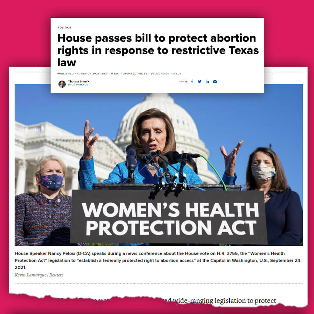 GOOD NEWS: House Democrats PASSED legislation that would codify Roe v. Wade into federal law and stop Republicans from interfering in your private medical decisions. Image